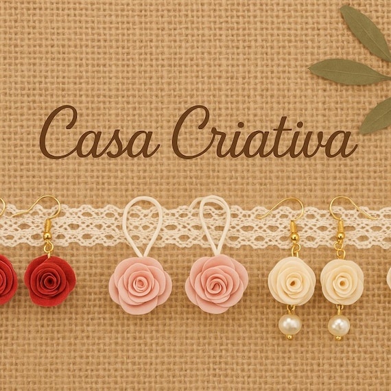 4 - Handmade Earrings with Mini EVA Roses - Handmade with Love