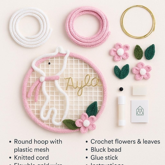 DIY Craft Kit – Decorative Hoop with Name (Bear & Flowers Theme)