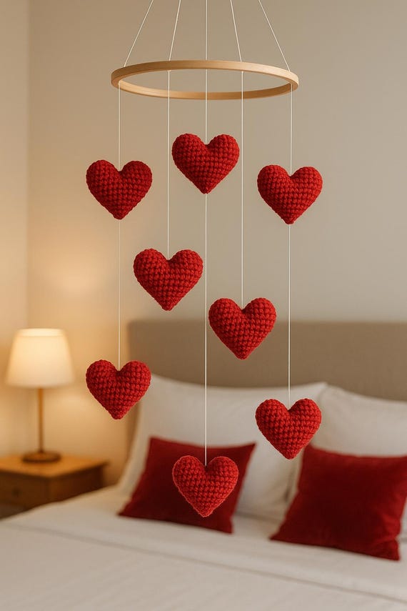 Handcrafted Crochet Heart Mobile