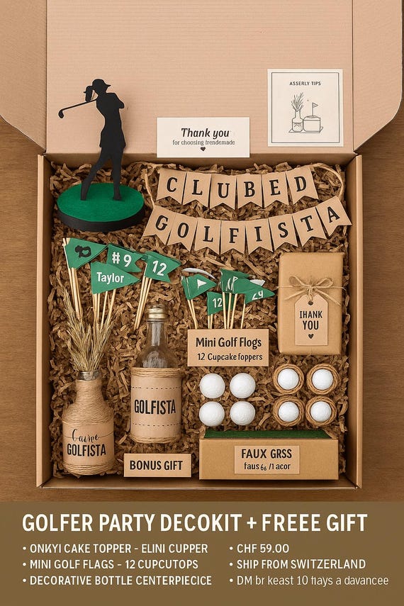 Golfer party decor kit – packaged with love + free gift