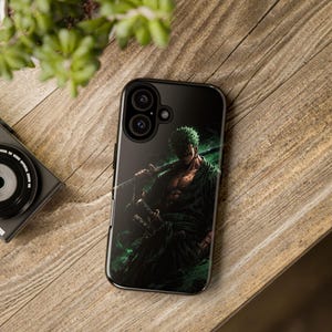 Funda protectora resistente para teléfono con diseño de Zoro de One Piece (iPhone 17-12, Samsung, Pixel)