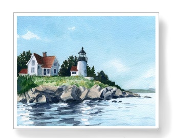 Curtis Lighthouse in Camden Maine Original watercolor by Hannah Howard White lighthouse