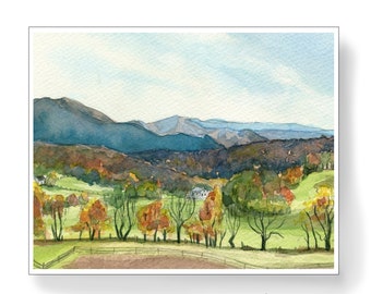 Fall View in the Appalachian Mountains Original watercolor by Hannah Howard