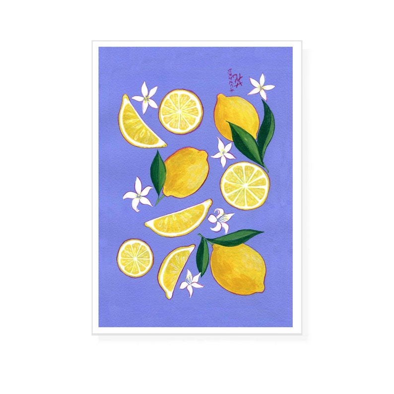 Lemons and lemon blossoms in yellow and violet periwinkle image 2