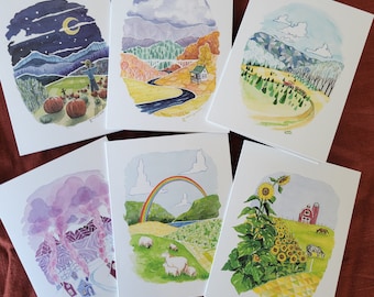 Pack of 6 seasonal landscape cards and envelopes