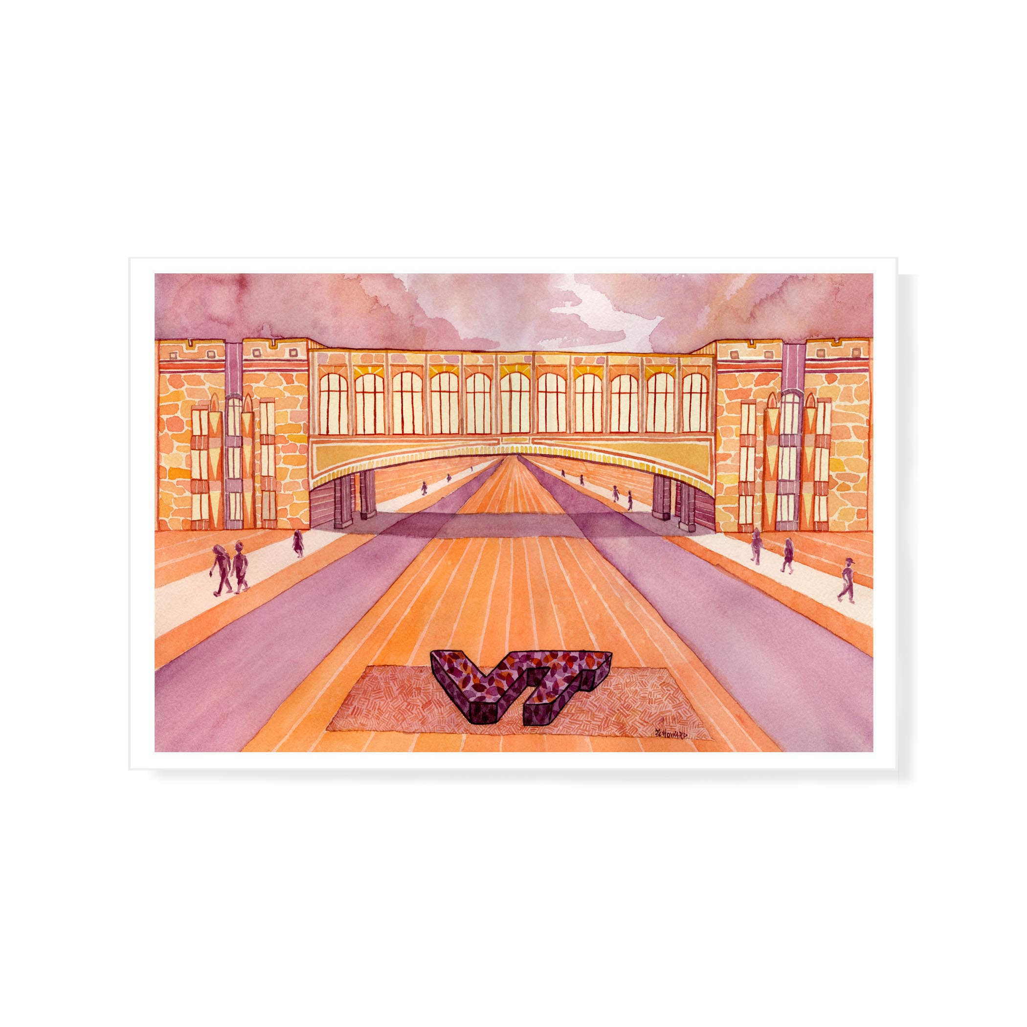 Torgerson Hall Library at Virginia Tech in Maroon and Orange: Print of original watercolor image 4