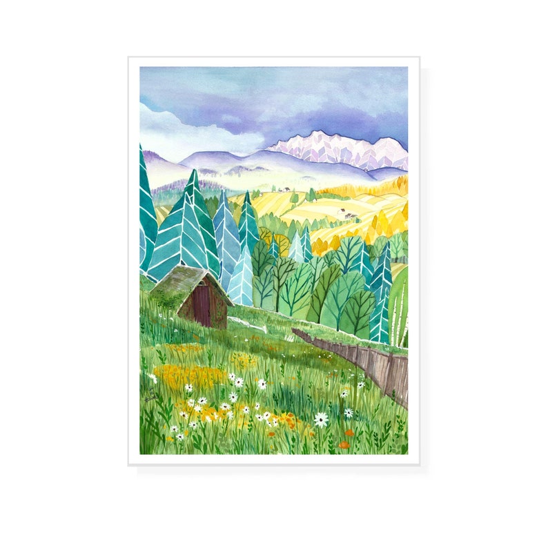 Mountains with cottage wildflowers and farmland forests image 3