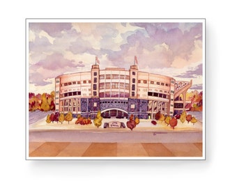 Lane Stadium at Virginia Tech in Maroon and Orange: Print of original watercolor