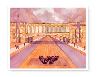 Torgerson Hall Library at Virginia Tech in Maroon and Orange: Print of original watercolor