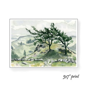 Spring in the countryside with wind blown trees Original watercolor by Hannah Howard image 2