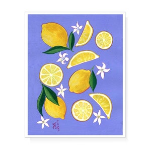 Lemons and lemon blossoms in yellow and violet periwinkle image 1