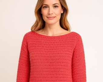 Modelo de pulôver de crochê: Suéter fácil para o dia a dia, tamanhos P-5XG (PDF)