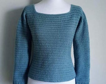 Padrão de suéter de crochê Signature | Versões EUA e Reino Unido | Pulôver clássico com gola quadrada (download em PDF)