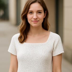 かぎ針編みTシャツのパターン：簡単なツーパネルサマートップス（サイズS～5XL）（PDFダウンロード）