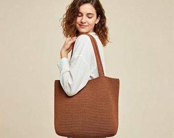 Modelo de Bolsa Tote Clássica de Crochê: Fácil para Iniciantes, Personalizável (Download em PDF)