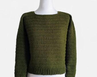 Padrão de crochê para suéter unissex de caimento fácil em PDF (termos dos EUA e do Reino Unido)