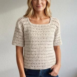 Vintage Eyelet Crochet Top Pattern: Square Neck, S-5X (PDF Download, US & UK Terms)