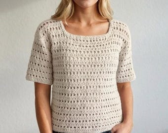 Wzór na szydełkowy top w stylu vintage z oczkami na karku: kwadratowy dekolt, rozmiar S-5X (pobierz plik PDF, warunki w USA i Wielkiej Brytanii)