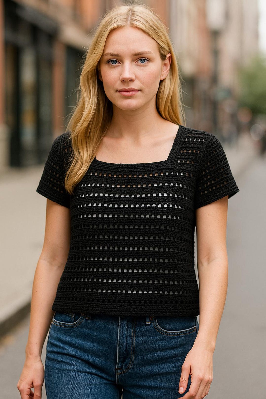 Vintage Eyelet Square Neck Top Crochet Pattern – Sizes S to
