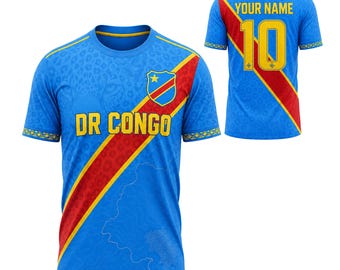 Kundenspezifisches DR Kongo Fußballtrikot, personalisiertes Namensnummer-Fußballtrikot