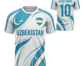 Kundenspezifisches Usbekistan-Fußballtrikot, personalisiertes Fußballtrikot mit Namen