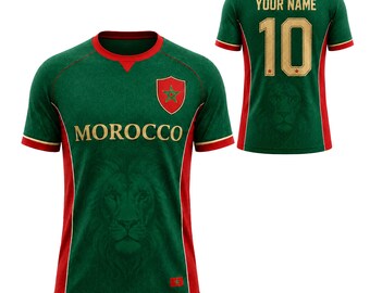 Kundenspezifisches Marokko-Fußballtrikot, personalisiertes Fußballtrikot mit Namen und Nummer