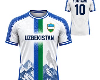Personalisiertes Usbekistan Trikot, personalisiertes Fußball-Shirt mit Name und Nummer
