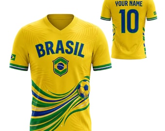 Personalized Brasil Soccer Jersey, Custom Name Number Football Shirt