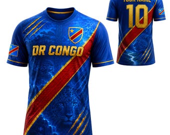 Kundenspezifisches DR Kongo Fußballtrikot, personalisiertes kongolesisches Fußballtrikot mit Namen