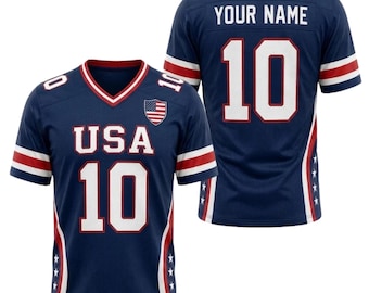 Personalisierte USA Football Jersey, kundenspezifische Name Nummer patriotisches Sport-Shirt
