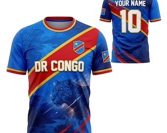 Kundenspezifisches DR Kongo Fußballtrikot, personalisiertes Namensnummer-Fußballtrikot