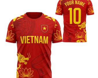 Kundenspezifisches Vietnam Fußball-Trikot, personalisiertes Namensnummer-Hemd für Fußball-Fans