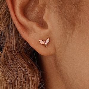 Minimalist Opal Stud Earrings, White Opal Earrings, 925 Sterling Silver Earrings, Tiny Gemstone Stud Earrings, Gold Earrings, Birthday Gifts