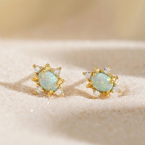 Tiny Opal Stud Earrings, Minimalist Stud Earrings, Dainty Everyday Earrings, Gemstone Earrings for Her, Best Friend Gifts, Birthday Gifts
