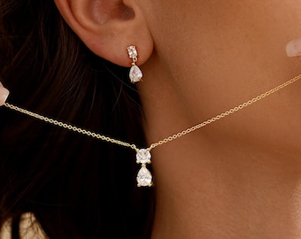 Minimalistische diamanten sieradenset, bruiloftssieraden set oorbellen ketting armband, diamanten sieraden, cadeau bruidsmeisje, bruidscadeau voor haar