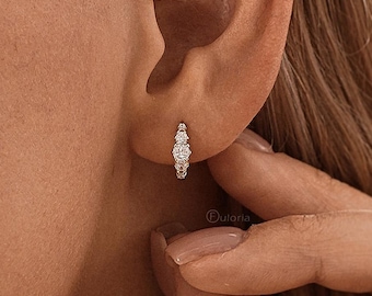 Classic Diamond Hoop Earrings, Minimalist Huggie Earrings, 925 Sterling Silver Earrings for Mom, Everyday Earrings, Bridesmaid Gift for Her