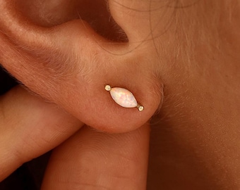 Minimalist Opal Stud Earrings, Tiny Opal Earrings for Women, Blue Opal Studs, White Opal Jewerly, Birthday Gift, Bridesmaid Gift for Her