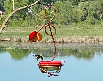 Hummingbird Feeder, Fly Safe Glass & Pure Copper Feeder, Dual Port, Unique Bird Feeder, Copper Bird Feeder, Garden Decor, Music Note