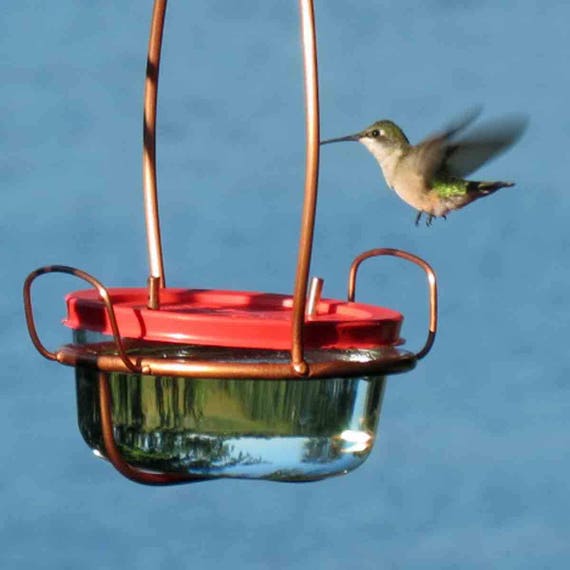 Hummingbird Feeder Dual Port Copper Garden Art Glass Etsy