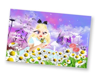 Alice in Wonderland Art Print: Psychedelic Flower Field Poster