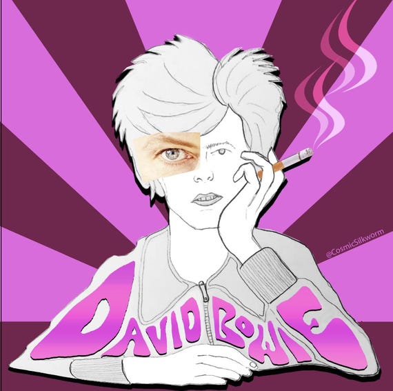 David Bowie Art Print: Stylized Mixed Media Portrait (8x8)