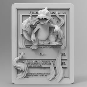 Carte Pokémon Charmeleon imprimée en 3D – peinte à la main ou de couleur unie | Présentoir 3D pour oeuvres d'art | Cadeau à collectionner pour les fans de Pokémon