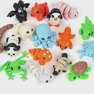 3D Printed Tiny Articulated Baby Animals – Set of 10 Miniature Creatures | Fidget Toys, Desk Pets, Party Favors, Gifts