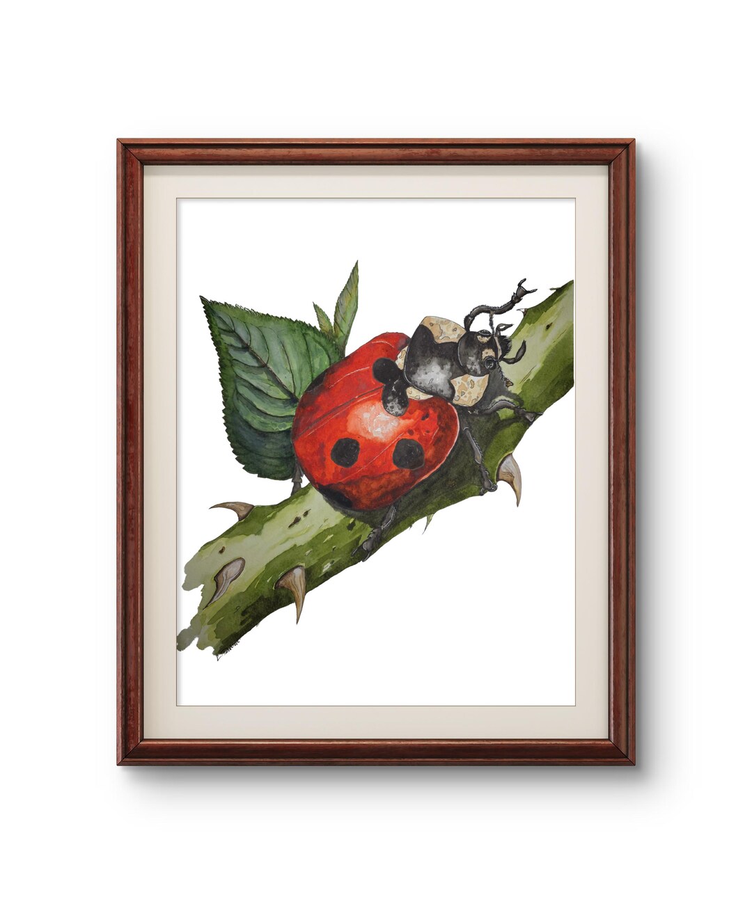 Ladybug on Rose Watercolor Print, Cottagecore Wall Art (digital ...
