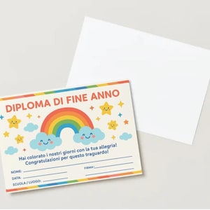 Diploma di Fine Anno Scuola dell’Infanzia – Certificato da Stampare in PDF – Colorato e Personalizzabile