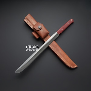 Espada corta de supervivencia con machete fijo de espiga completa de acero al carbono 6150, hecha a medida, con funda de cuero, el mejor regalo para hombre.
