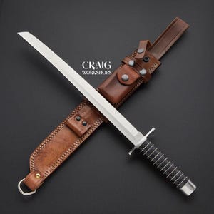 Japanese Tanto Style Custom Made D2 Steel Full Tang Fixed Katana Style Short Sword With Leather Sheath, Best Men Gifts For Him