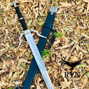 Handmade Geralt Of Rivia Aerondight&#39;s Witcher Sword With Wall Mount Wild Hunt Geralt of Rivia Silver Sword Best Gift Idea Gift For Him & Her