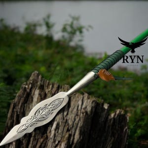 HandForged Spear 55&quot; Elven spear Viking spear With Leather Cover
