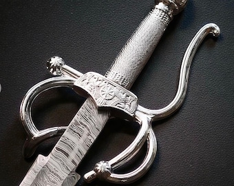 Handmade Damascus Steel Zorro Sword Replica with Leather cover | Medieval Collectible Gift for Him
